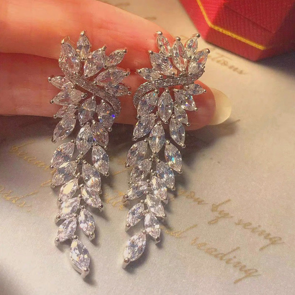 Cubic Zirconia Elegant Wedding Diamond Earrings