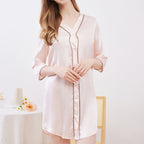 Women's Pink 3/4 Sleeve Silk Nightshirt Dress