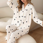 Small Black Heart Print Pajamas Set