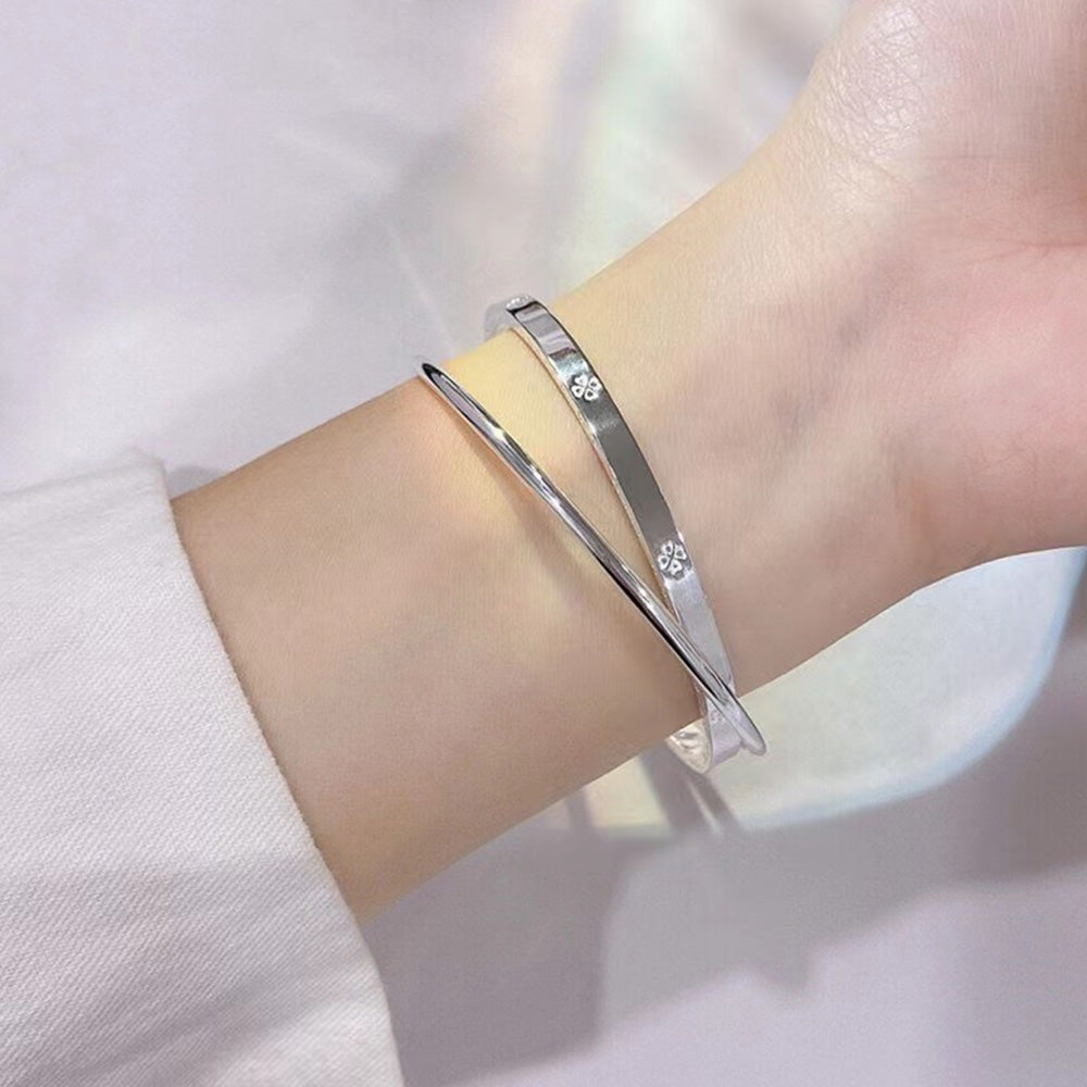 Silver Plated Double Hoop Clover Bracelet
