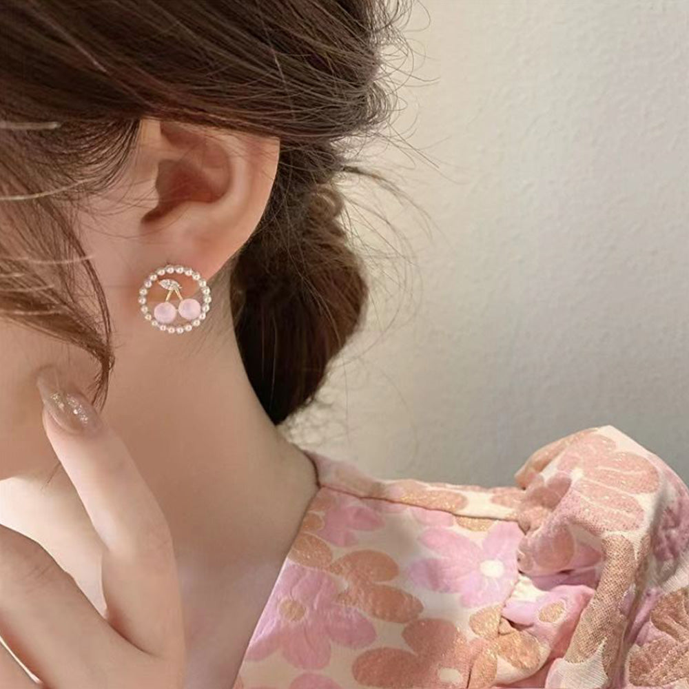 Cherry Pearl and Zircon Earrings for Women
