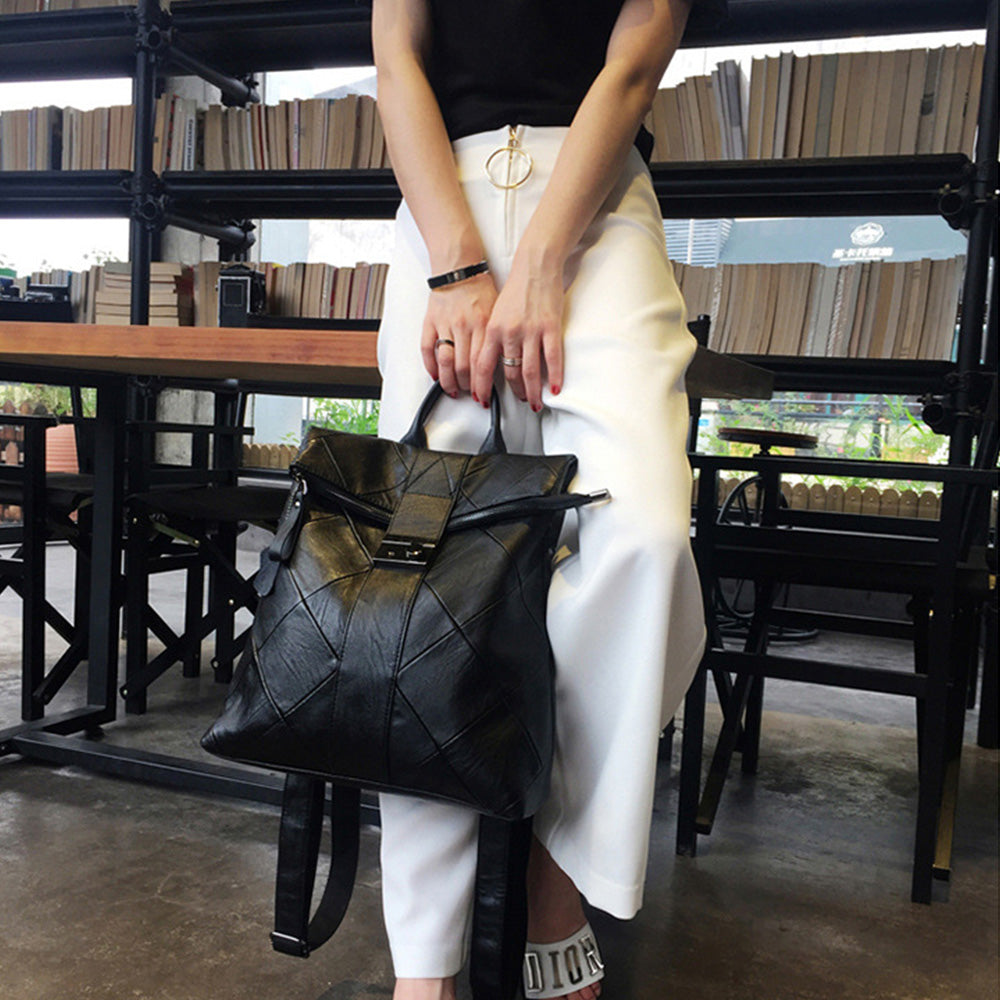 Lightweight Quilted PU Leather Backpack for Women