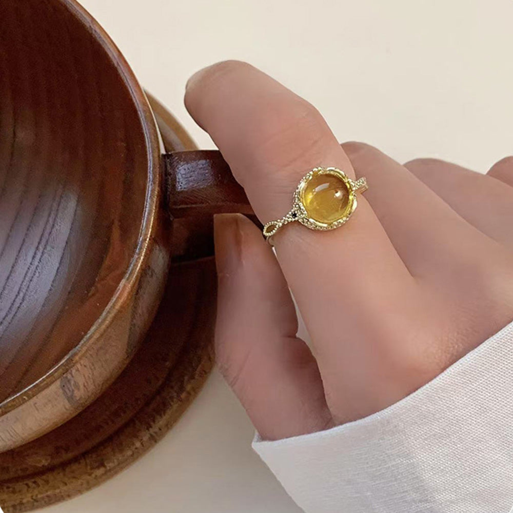 Vintage Lace Filigree Yellow Crystal Ring