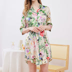 Three Quarter Sleeve Women's Printed Silk Nightdress