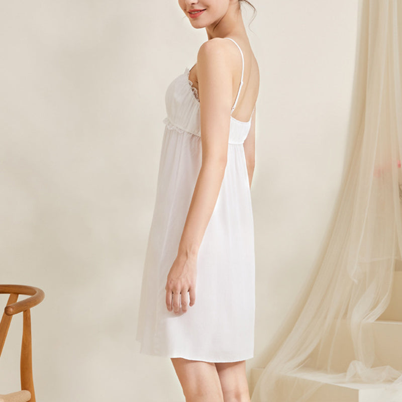 White Cotton Sexy Halter Nightdress