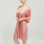 Rose Embroidered Silk Camisole Robe Two-Piece Set