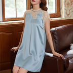 100% Mulberry Silk Women's Sweet Lace Short Sleeve Dress