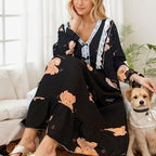 Long Sleeve Bear Printed Loose Night Dress