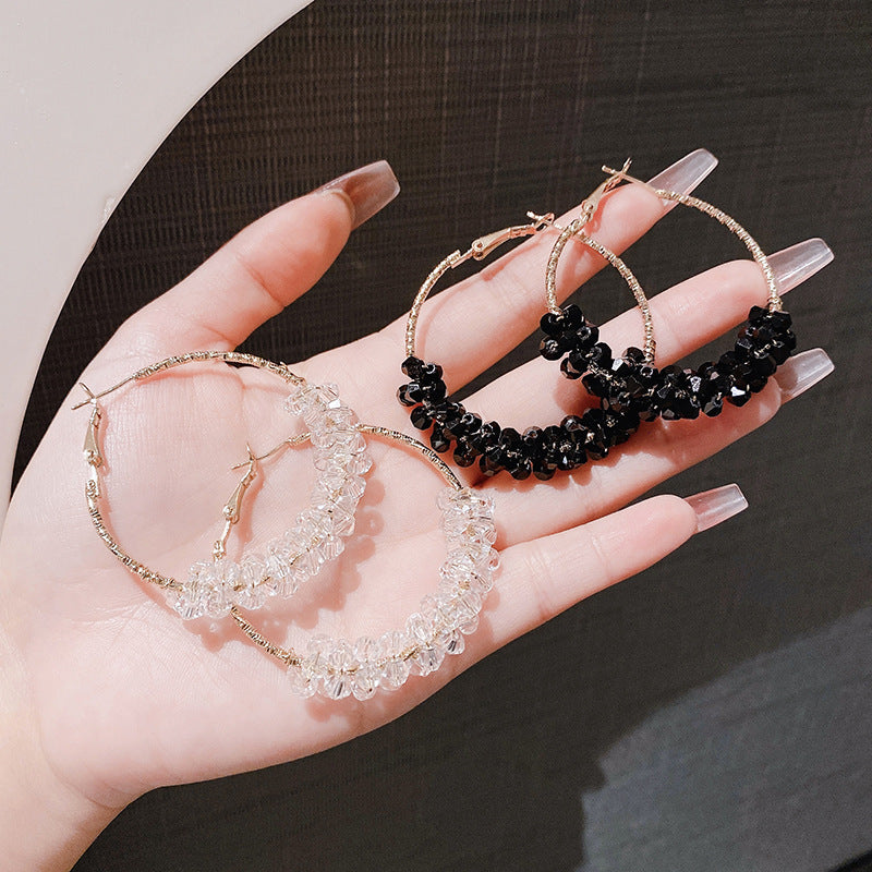 Black and White Crystal Hoop Earrings for Women
