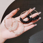 Black and White Crystal Hoop Earrings for Women