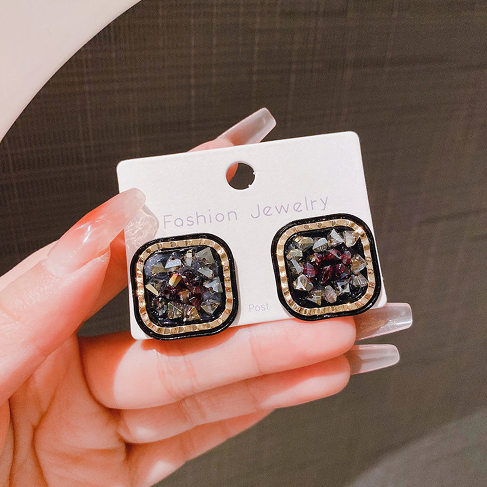 Vintage Style Black Square Diamond Stud Earrings