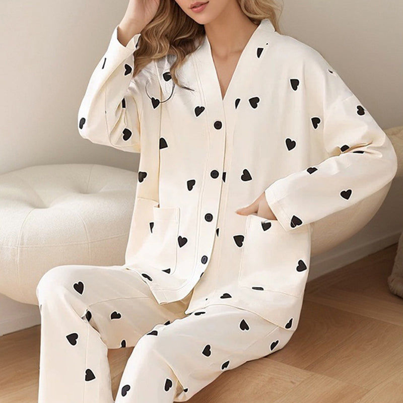 Small Black Heart Print Pajamas Set