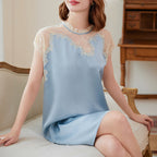 100% Mulberry Silk Women's Sweet Lace Short Sleeve Dress