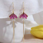 Purple Petal Drop Earrings with Fishtail Tassel