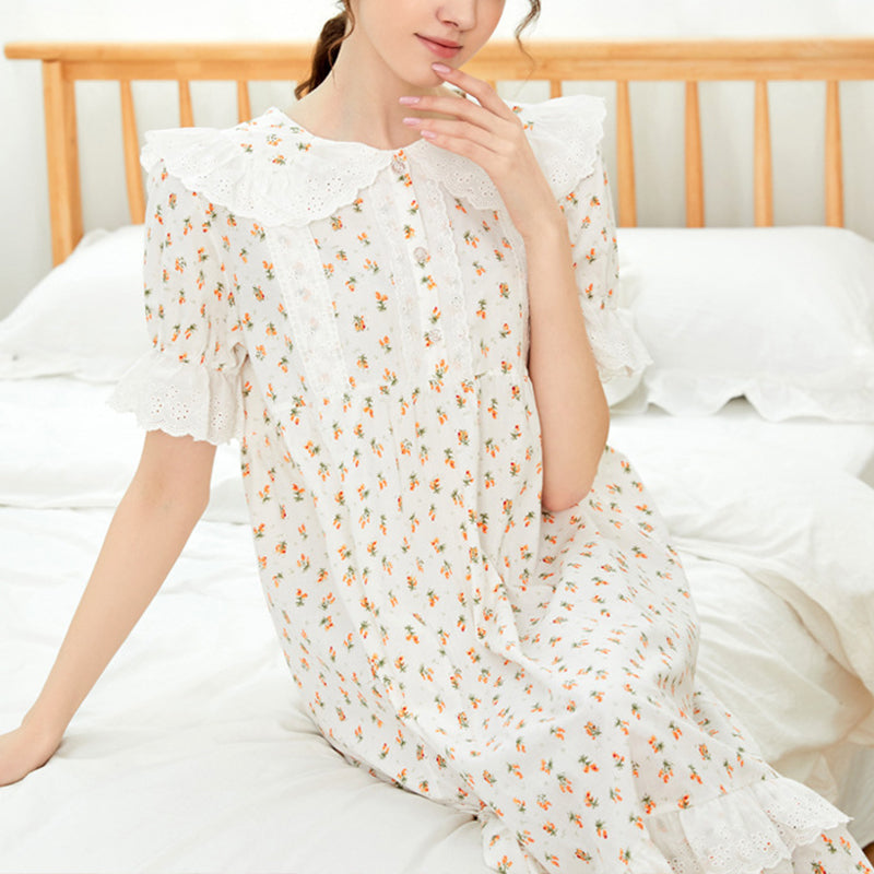 Floral Cotton Short Sleeve Court Style Nightdress