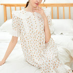 Floral Cotton Short Sleeve Court Style Nightdress
