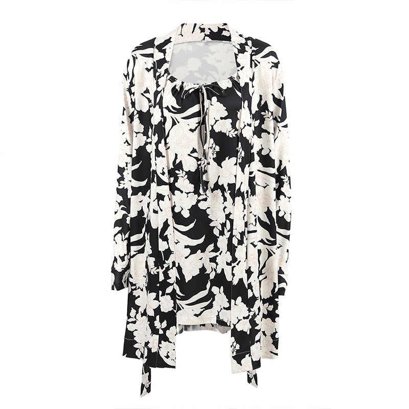 Printed Breathable Knit Sleeve Robe Set