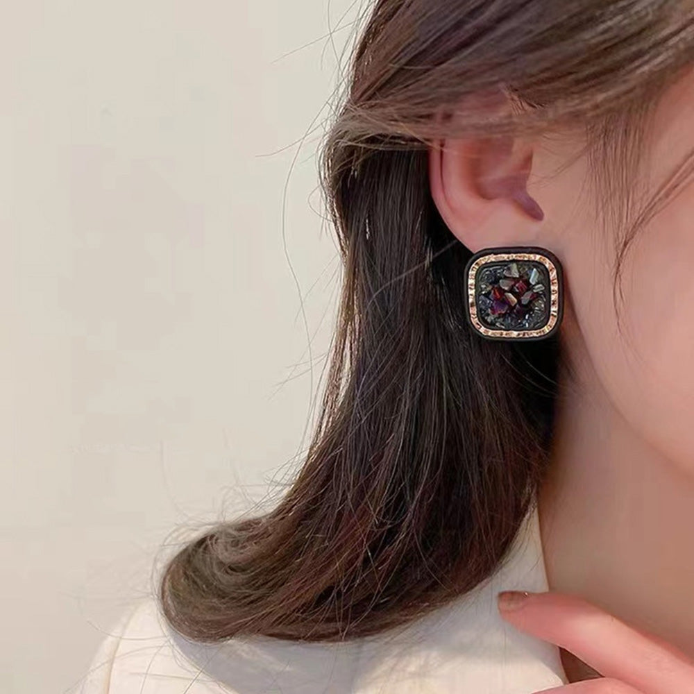Vintage Style Black Square Diamond Stud Earrings