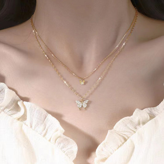 Double Layer Butterfly Necklace Choker & Layered Chain