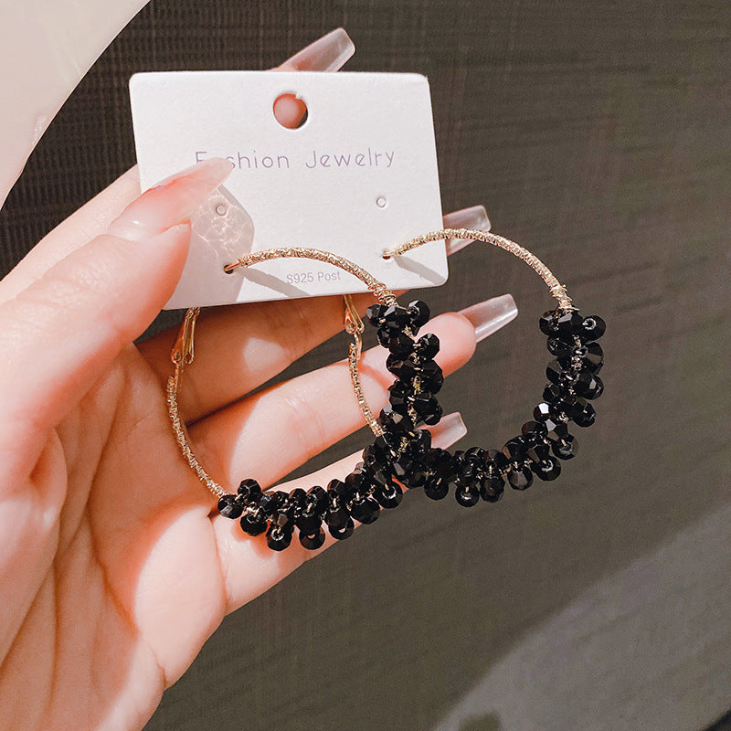 Black and White Crystal Hoop Earrings for Women