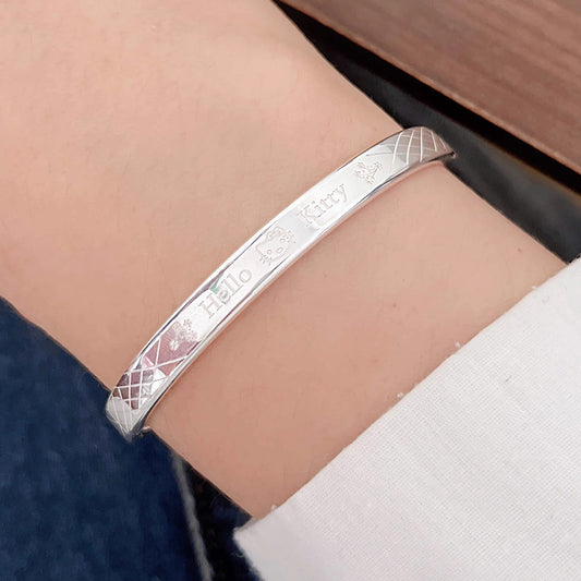 Sterling Silver Plated Cute Cartoon H K Cat Bracelet