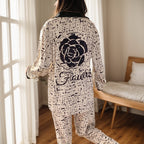 Women's Velvet Collar Print Casual Home Wear Suit