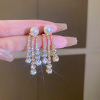 Luxury Pearl and Cubic Zirconia Pendant Drop Earrings