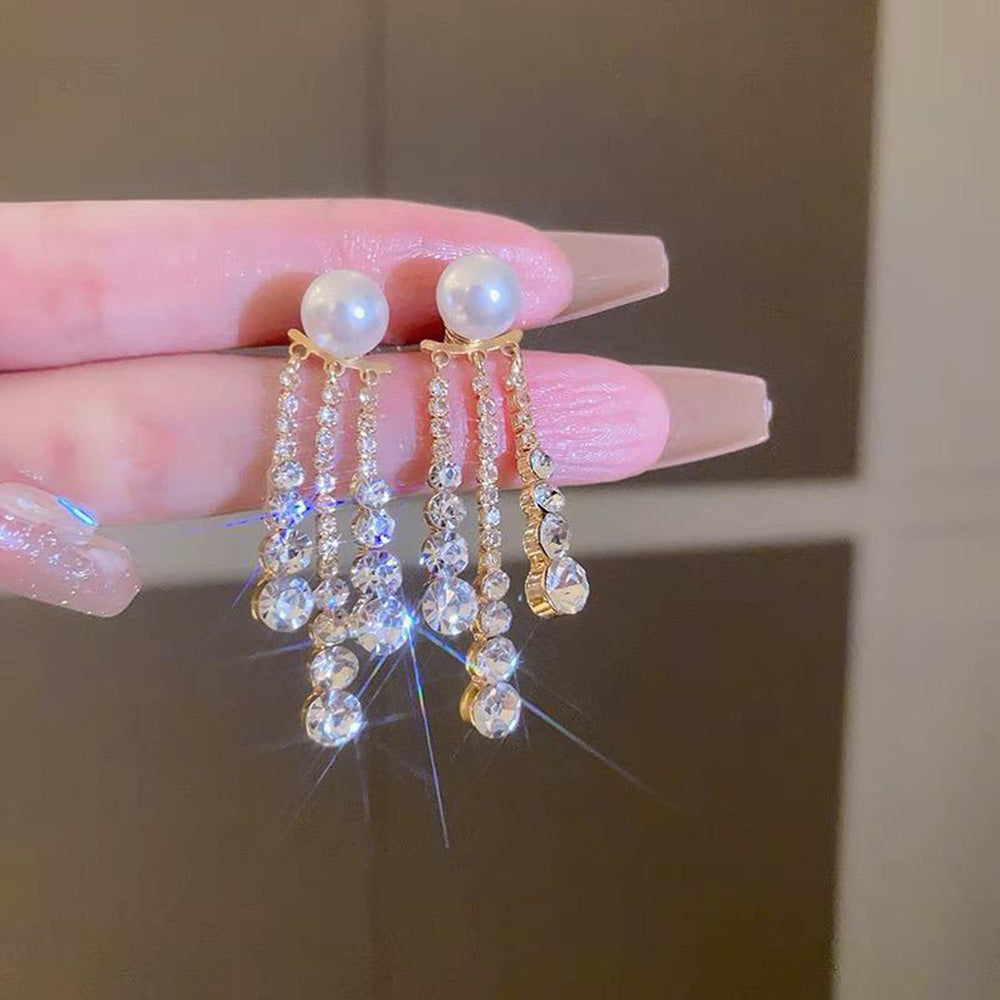 Luxury Pearl and Cubic Zirconia Pendant Drop Earrings