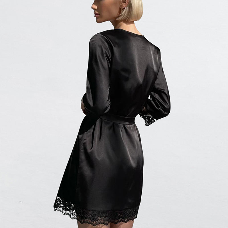 Atin And Lace Robe Two-Piece Set