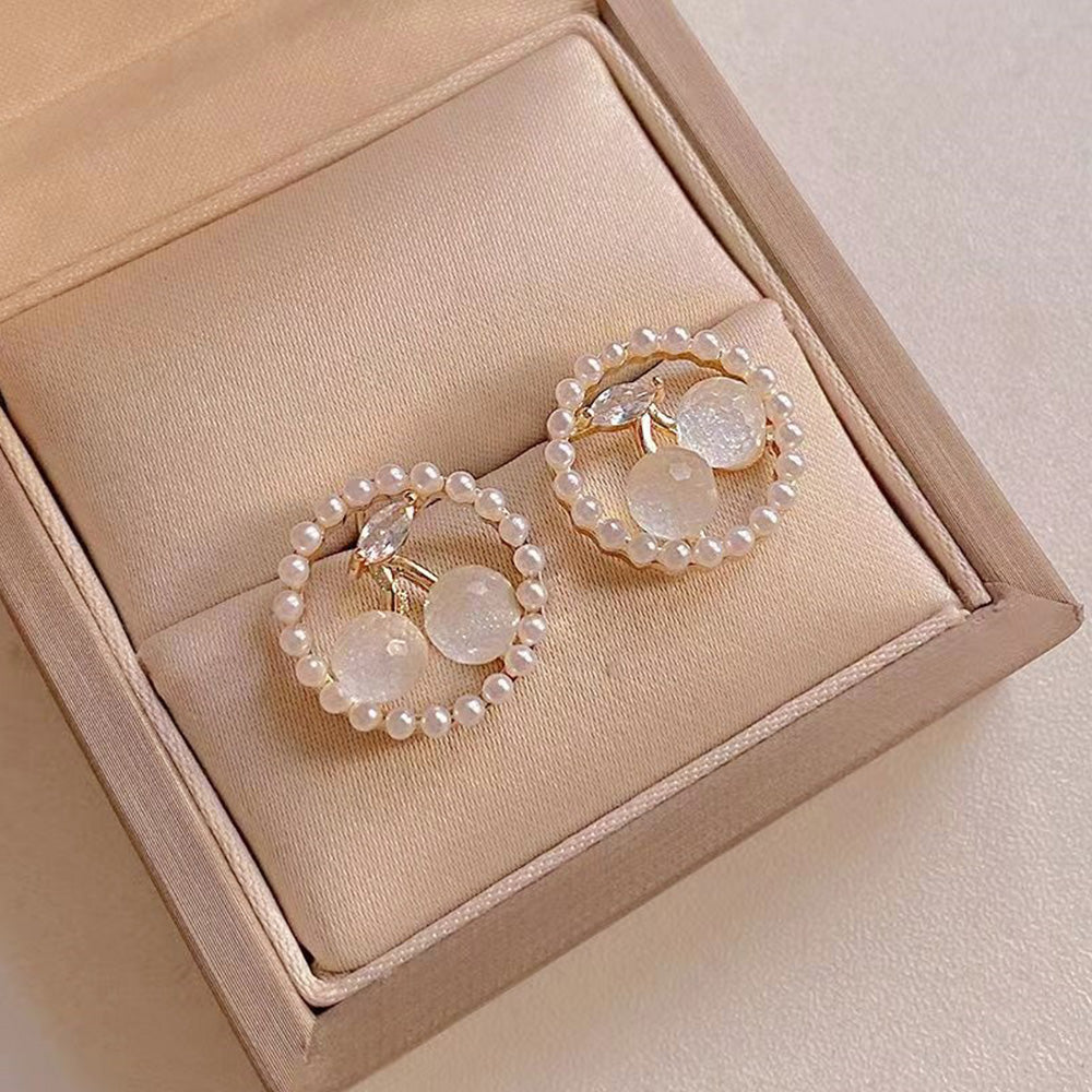 Cherry Pearl and Zircon Earrings for Women