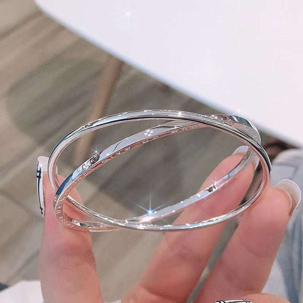Silver Plated Double Hoop Clover Bracelet