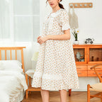 Floral Cotton Short Sleeve Court Style Nightdress
