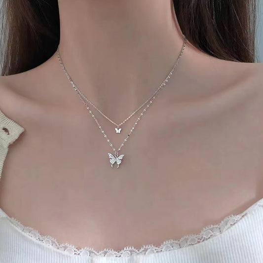 Double Layer Butterfly Necklace Choker & Layered Chain