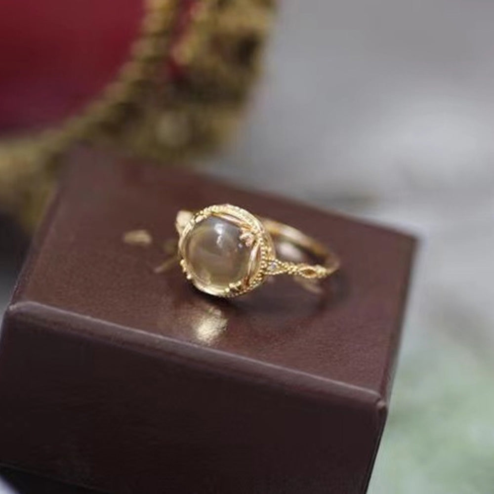 Vintage Lace Filigree Yellow Crystal Ring