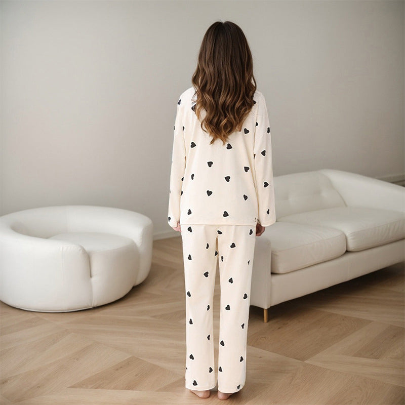 Small Black Heart Print Pajamas Set