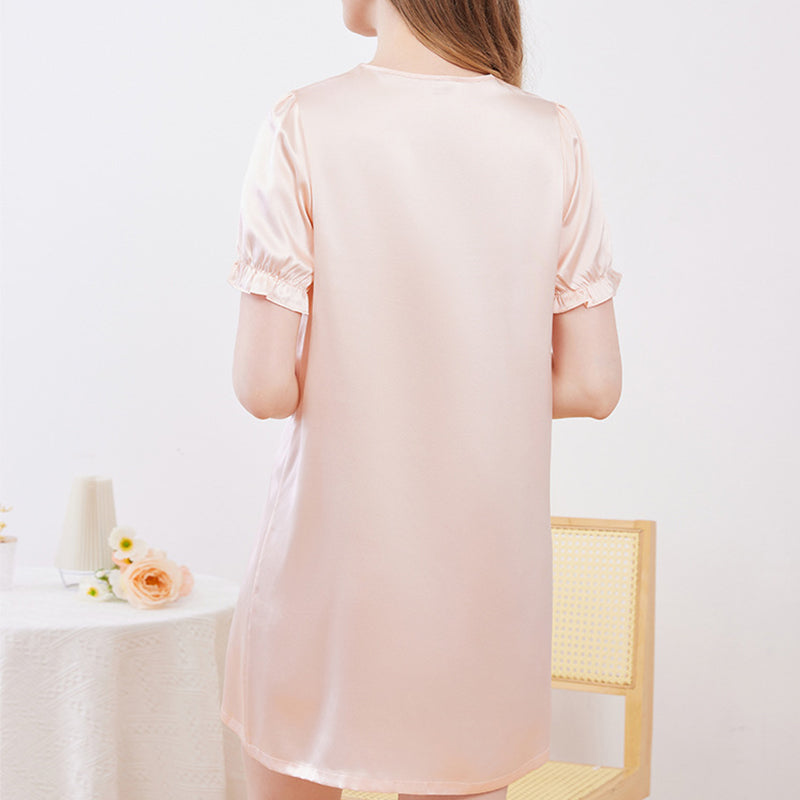 U-Neck Solid Color Silk Nightdress