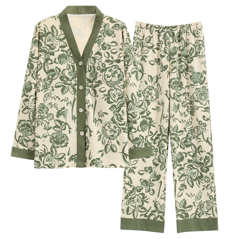 Green Floral Long-sleeved Home Wear Set