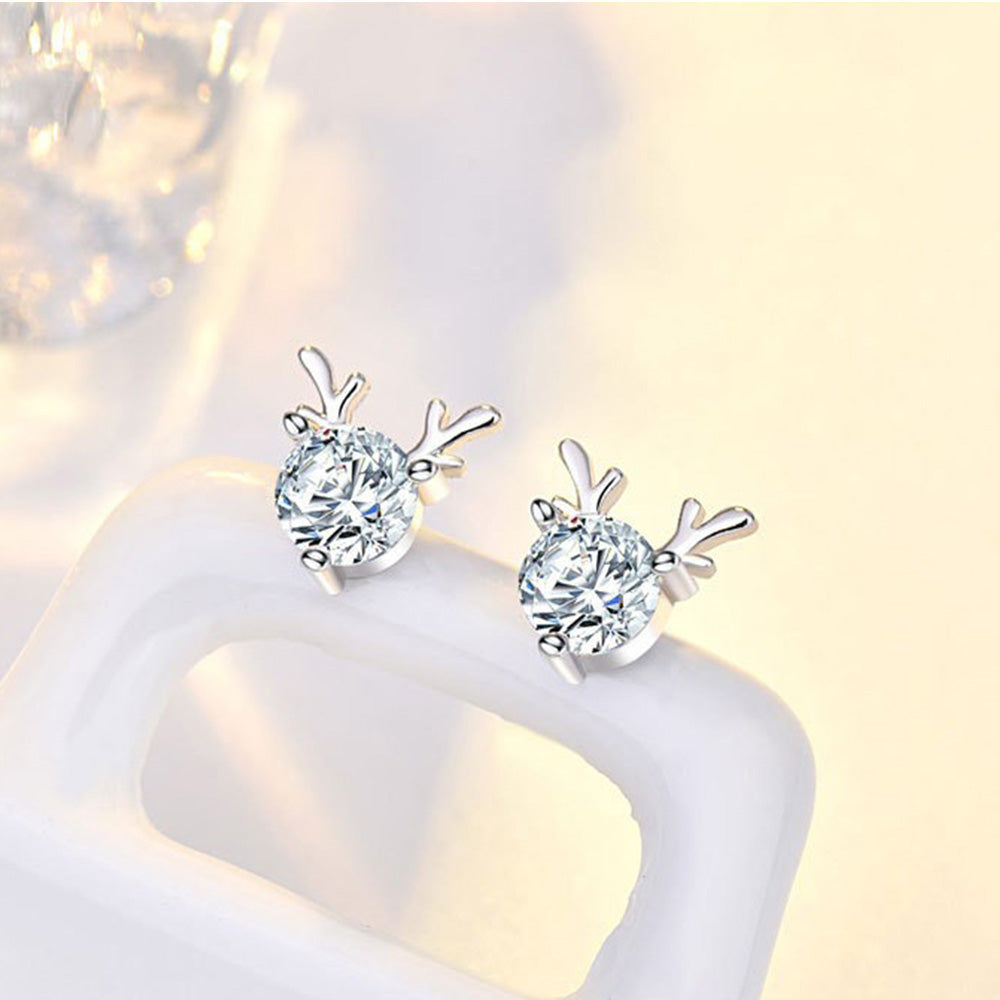 Cubic Zirconia Reindeer Stud Earrings
