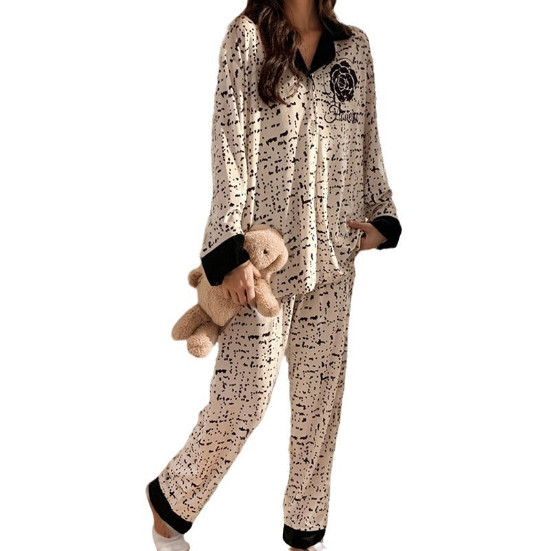 Women's Velvet Collar Print Casual Home Wear Suit
