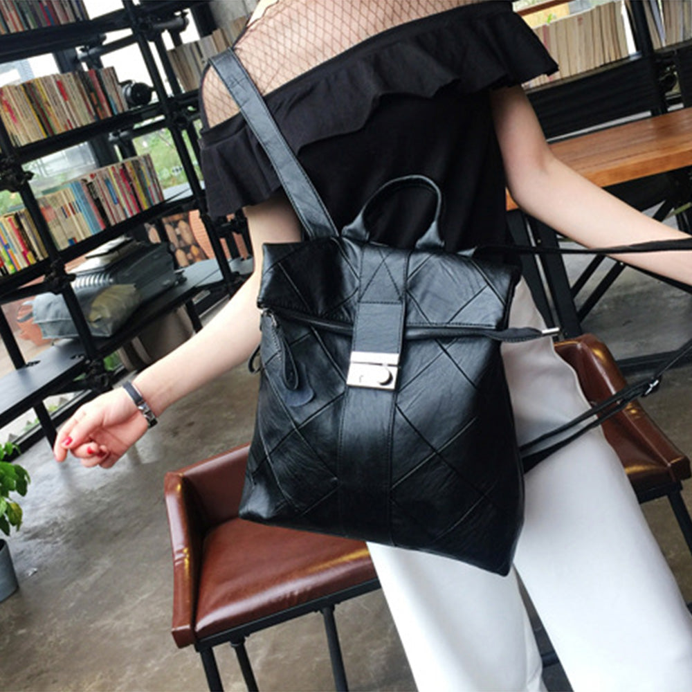 Lightweight Quilted PU Leather Backpack for Women