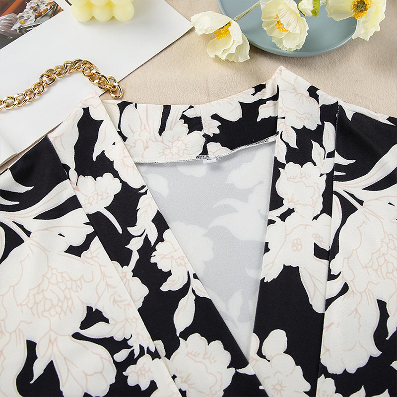 Printed Breathable Knit Sleeve Robe Set