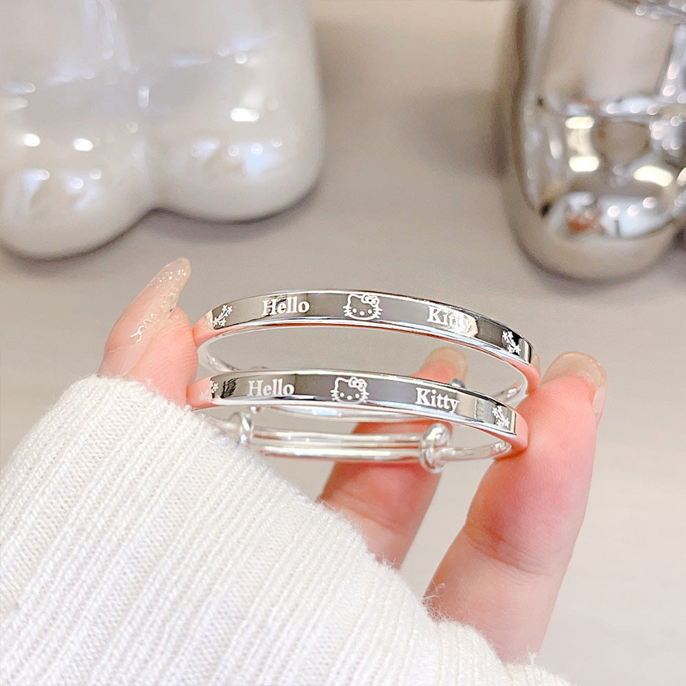 Sterling Silver Plated Cute Cartoon H K Cat Bracelet