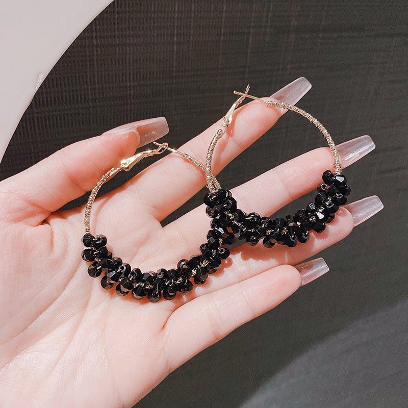 Black and White Crystal Hoop Earrings for Women