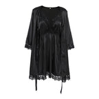 Atin And Lace Robe Two-Piece Set