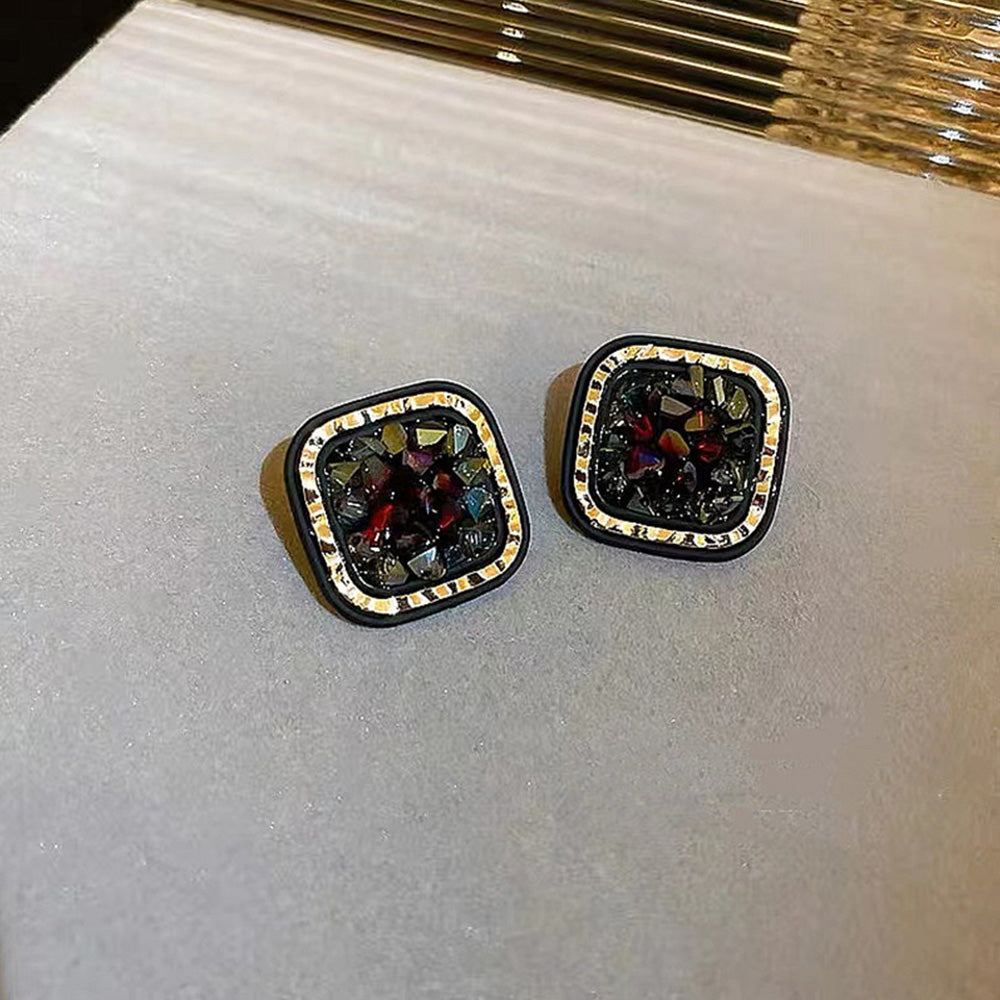 Vintage Style Black Square Diamond Stud Earrings