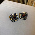 Vintage Style Black Square Diamond Stud Earrings