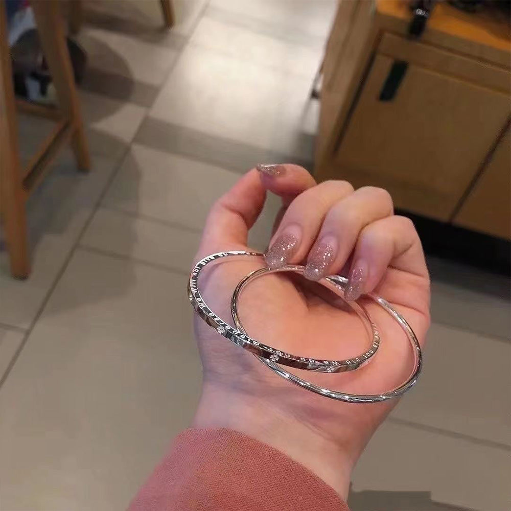 Silver Plated Double Hoop Clover Bracelet