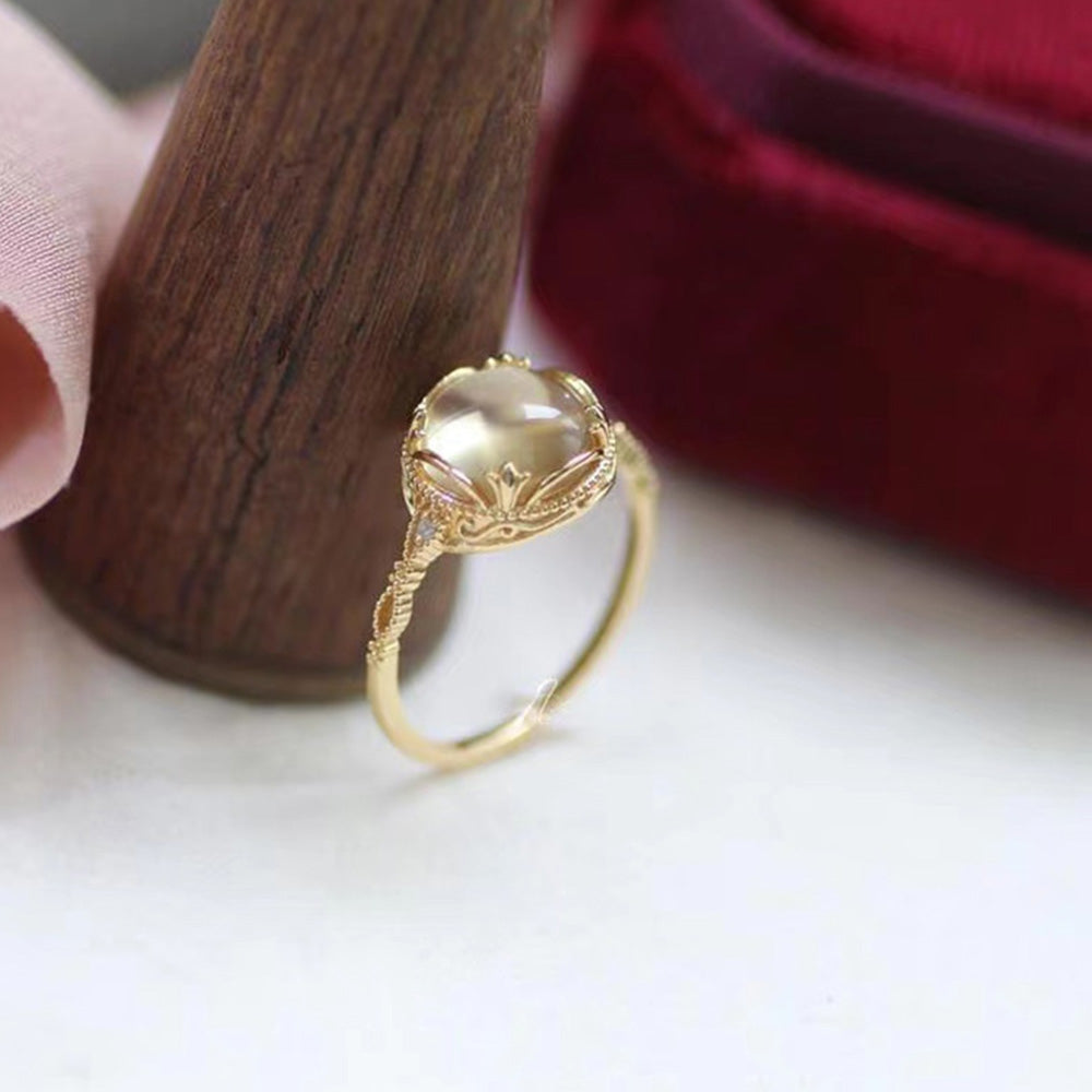 Vintage Lace Filigree Yellow Crystal Ring