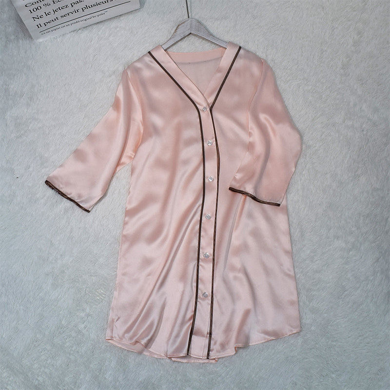 Women's Pink 3/4 Sleeve Silk Nightshirt Dress