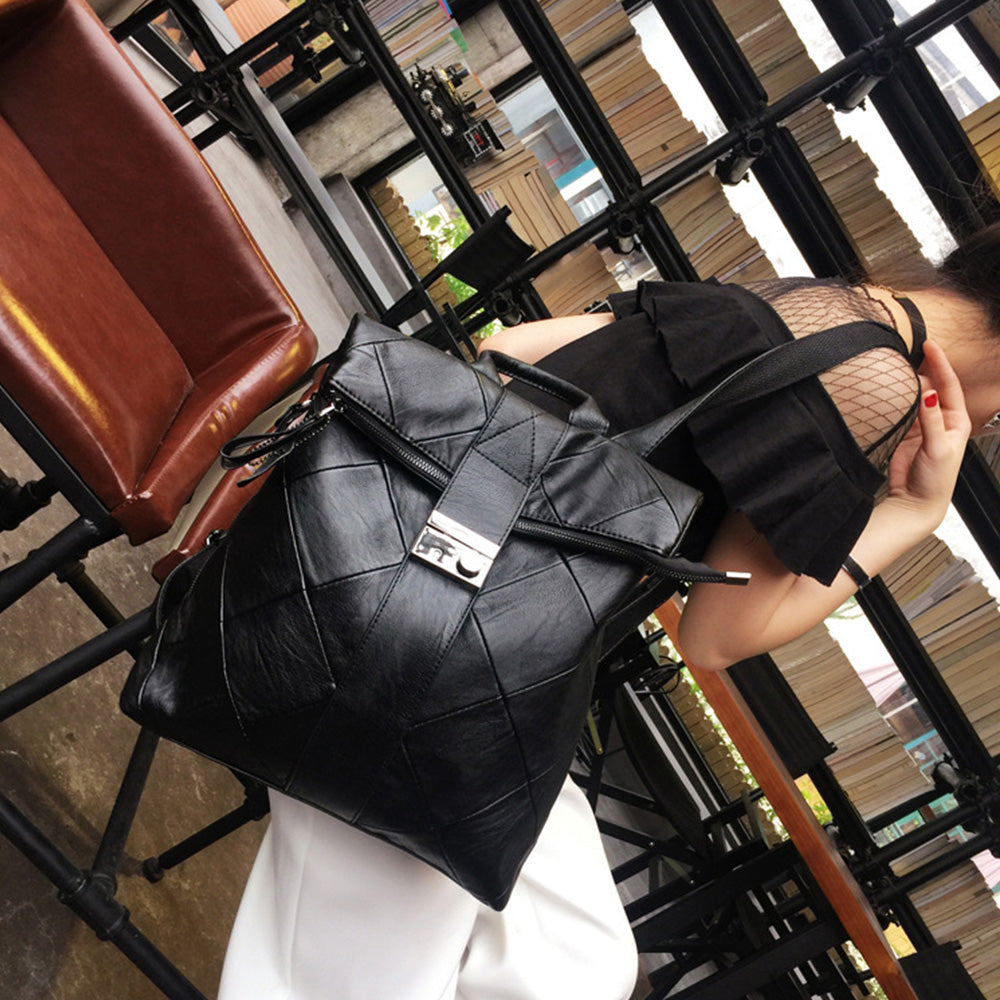 Lightweight Quilted PU Leather Backpack for Women